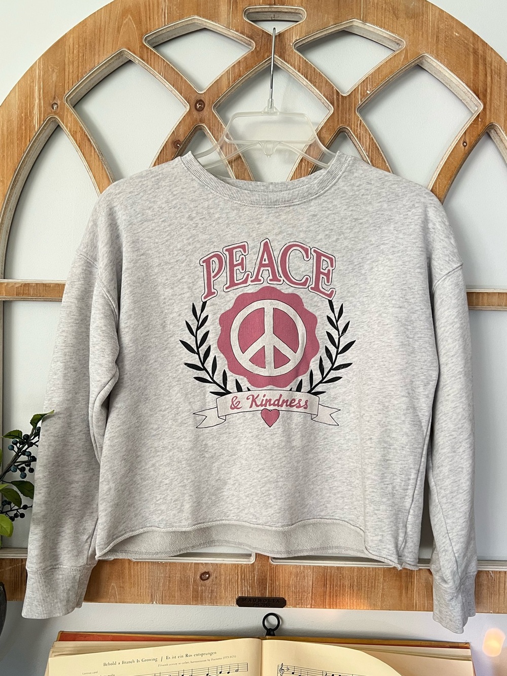 5/$20 SALE ❤️ Peace & Kindness Gray Graphic Sweatshirt - Women's Top